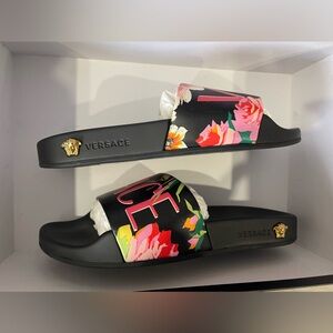 NEW Versace Women's Black Floral Slides 36/6 $495